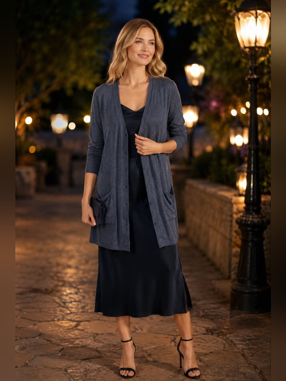 J Jill Blue Gray Heather Long Cardigan Sweater Size M